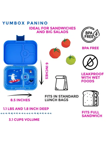 Yumbox Panino - Surf blue / polar bear tray orta dikdörtgen öğle yemeği kutusu