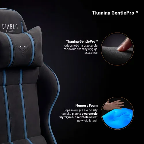 Fotel Diablo Chairs X-One 2.0 Small Night Blue Gamingowy do 90kg Tkanina Czarno-Niebieski