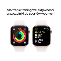 Apple Watch 10 GPS 42mm koperta z aluminium (różowe złoto) + pasek sportowy rozmiar S/M (łagodny róż) (Stan Doskonały)