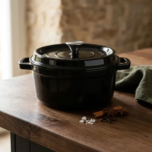 Garnek żeliwny emaliowany z pokrywką HAGE 24 cm czarny