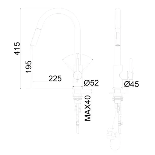Bateria Globalo Loretio Black 1.1 Czarny mat Stal nierdzewna