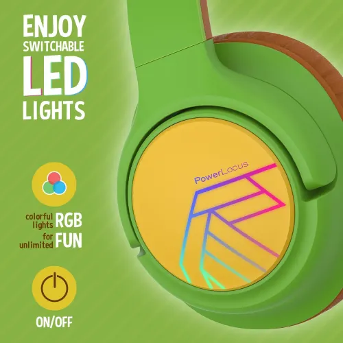 Słuchawki bezprzewodowe PowerLocus Bobo Nauszne Dla Dzieci Bluetooth 5.3 Zielono-brązowy