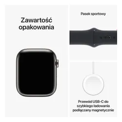 Apple Watch 9 GPS + сотовый 45 мм стальной сильный графит / полночь Спортивный ремешок S / M