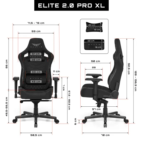 Fotel GAMVIS Elite 2.0 Pro XL Czarny (białe elementy)