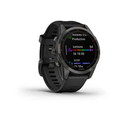 Смарт-часы Garmin FENIX 7S Sapphire Solar титановый угольно-серый DLC с силиконовым ремешком (010-02539-25)