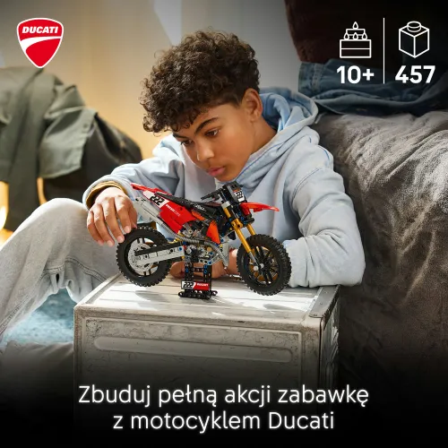 LEGO TECHNIC 42238 Motocykl Ducati Desmo450 MX Factory, zestaw klocków 10+