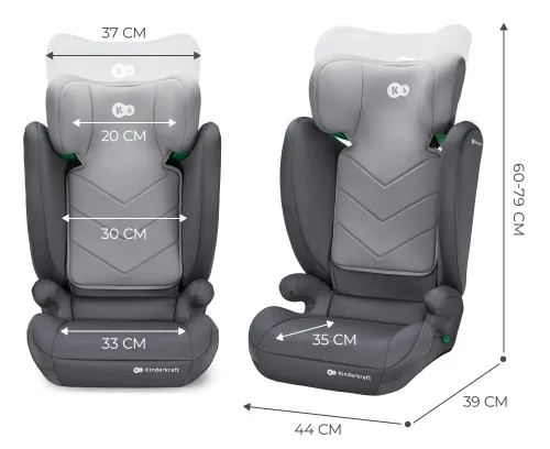 Fotelik samochodowy KINDERKRAFT I-Spark I-Size 2w1 100-150 cm (9-36 kg) Szary