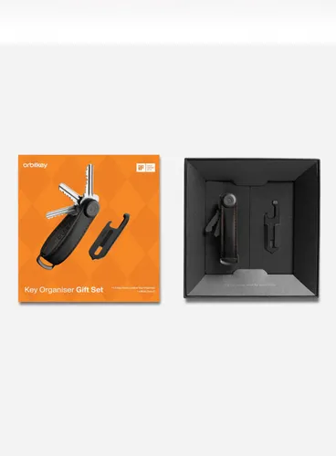 Zestaw Orbitkey - organizer do kluczy Crazy Horse Leather + Multitool V2 - black / orange stitching