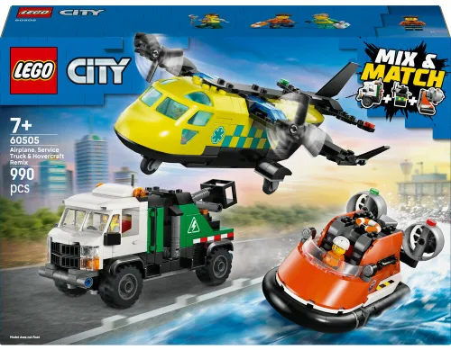 LEGO 60505 City Zestaw z samolotem, ciężarówką serwisową i poduszkowcem