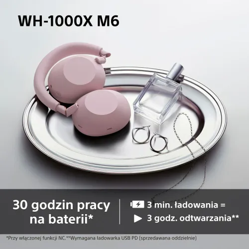 Słuchawki bezprzewodowe Sony WH-1000XM6 ANC Nauszne Bluetooth 5.3 Różowy
