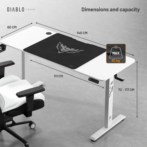Biurko Diablo Chairs X-Tensio 1400 140cm Regulacja wysokości Biały