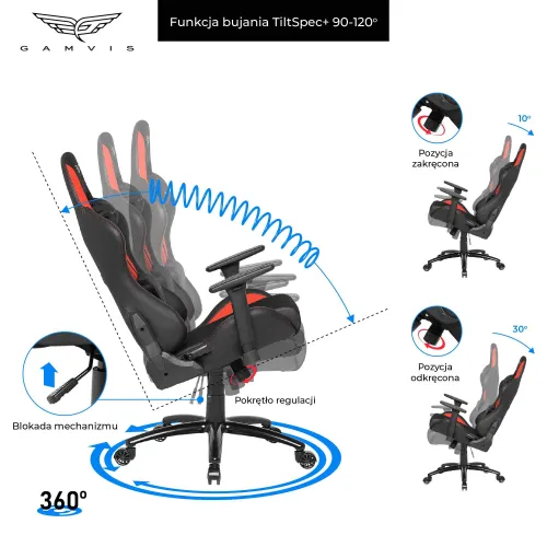 Fotel GAMVIS Phantom Large Czarny (czerwone elementy)