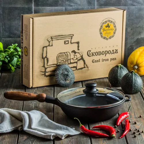 Patelnia żeliwna z pokrywką i odpinaną rączką MAYSTERNYA WOOD 24 cm