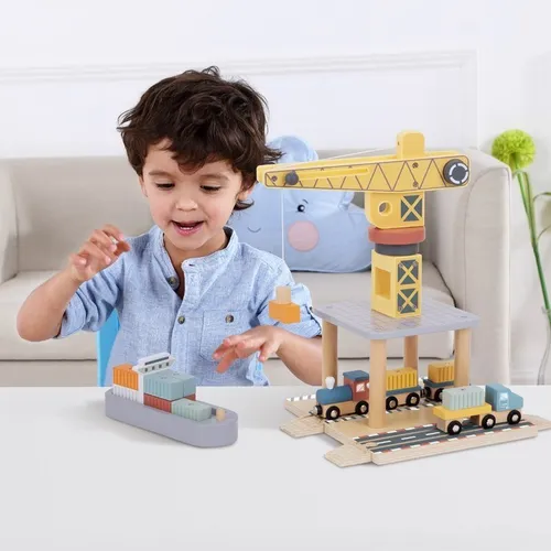Tooky Toy Dźwig Portowy Drewniany Zestaw