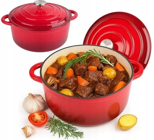 Garnek żeliwny emaliowany 28cm 5.9L ciężki indukcja Czerwony KRISBERG