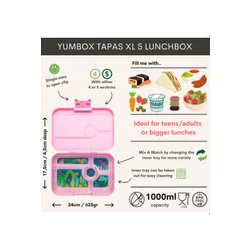 Lunchbox do pracy XL Yumbox Tapas 5 sekcji - Capri pink / jungle pastel tray