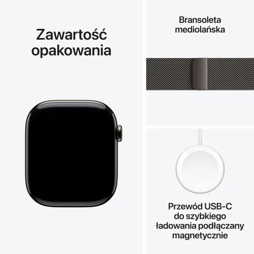Apple Watch Series 10 GPS + Cellular koperta 46mm tytan łupek bransoleta mediolańska łupek S/M