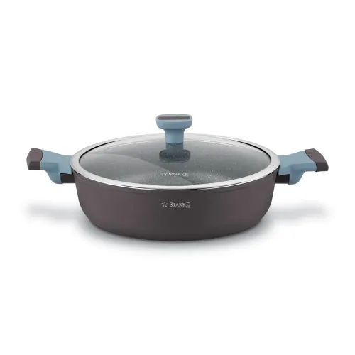 Patelnia na indukcję marmurowa z pokrywką Starke Pro Luxury Grey II 28 cm krótkie uchwyty
