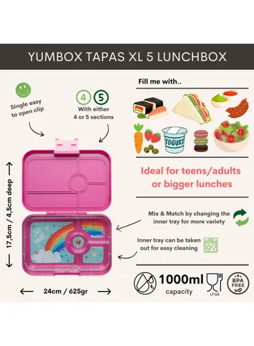 Lunchbox pojemnik na śniadanie XL Yumbox Tapas 4 - malibu purple / rainbow tray