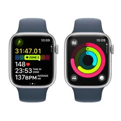 Smartwatch Apple Watch Series 9 GPS + сотовый чехол 45 мм с алюминиевым серебристым ремешком спортивный штормовой синий S / M