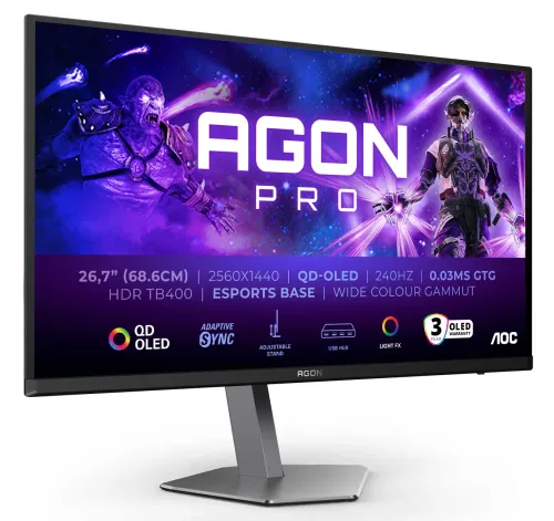 Monitor AOC AGON PRO AG276QZD2 26,7" 2K QD-OLED 240Hz 0,03ms Gamingowy