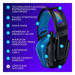 Słuchawki bezprzewodowe z mikrofonem Logitech G535 Lightspeed Nauszne Czarno-niebieski