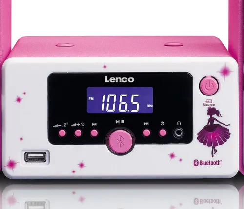 Wieża Lenco MC-020 10W Radio FM Biało-różowy