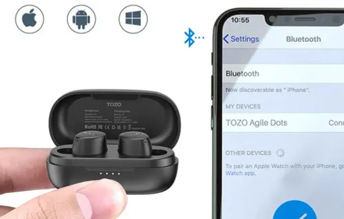 Słuchawki bezprzewodowe Tozo Agile Dots Dokanałowe Bluetooth 5.3 Czarny