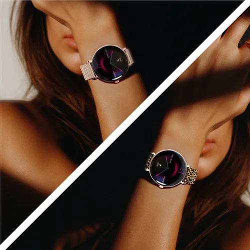 Smartwatch FOREVER SB-370 Lucca Różowe złoto + Pasek w panterkę