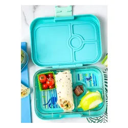 Średni prostokątny lunchbox Yumbox Panino - surf blue / dinosaur tray