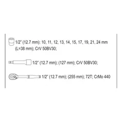 Zestaw narzędziowy 1/2'' 12 części xs Yato YT-38671