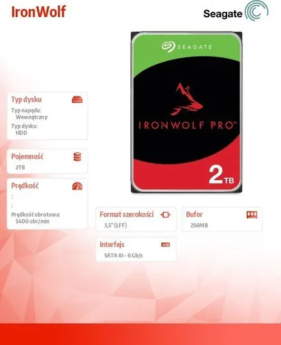 Dysk Seagate Dysk IronWolf 2TB 3,5 256MB ST2000VN003