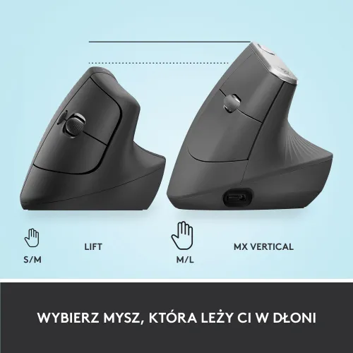 Myszka Logitech Lift praworęczny - grafitowy