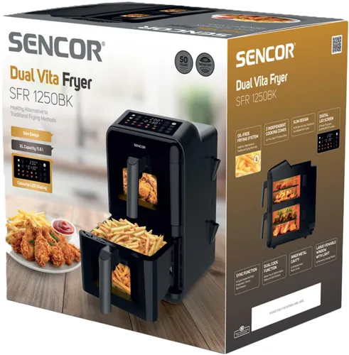 Air Fryer Frytkownica beztłuszczowa SENCOR SFR 1250BK 11.6l z podwójnym koszem, 10 automatycznymi programami i okienkiem do obserwacji postępów
