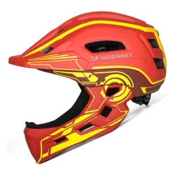 Kask rowerowy WOZINSKY HT-27CZ Czerwono-żółty Full Face dla Dzieci z odkręcaną szczęką (rozmiar uniwersalny)