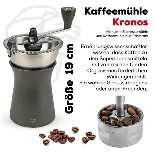 Peugeot kaffeemühle kronos 19 cm schokolade I hochwertige kaffeemühle manuell aus robustem edelstahl & kunststoff I kaffeezubehör I hergestellt in frankreich