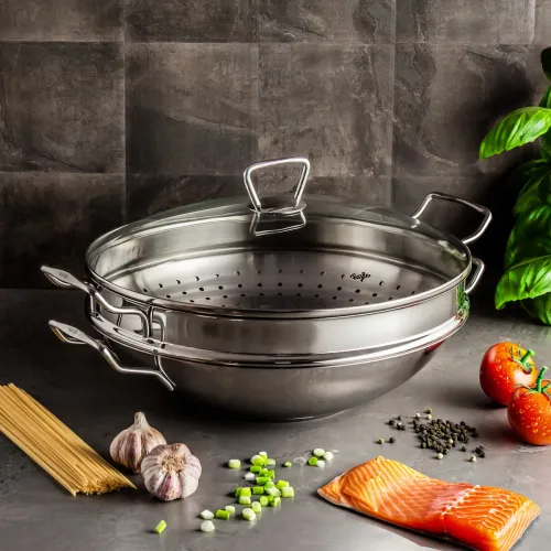 FISSLER Nanjing 36 cm - patelnia / wok ze stali nierdzewnej z pokrywką