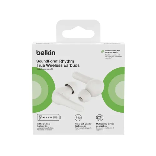 Słuchawki bezprzewodowe Belkin SoundForm Rhythm Dokanałowe Bluetooth 5.3 Biały