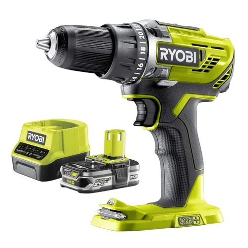 Wiertarko-wkrętarka RYOBI ONE+ R18DD3-0 + Akumulator RYOBI RC18120-125 2.5Ah 18V + Ładowarka