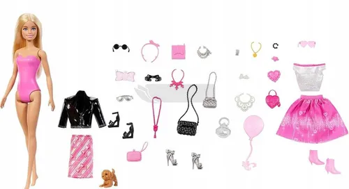 LALKA BARBIE ADWENTOWY KALENDARZ MODOWY 24 niespodzianki + lalka JFL63