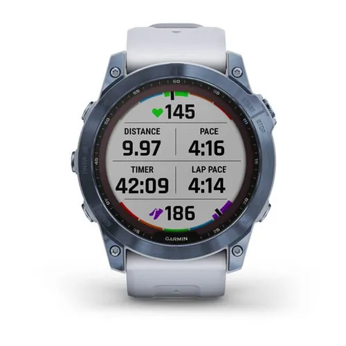 Смарт-часы Garmin FENIX 7X Sapphire Solar титановый синий минерал DLC с белым ремешком (010-02541-15)