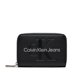 Большой женский кошелек Calvin Klein Jeans Sculpted Med Zip Around Mono K60k607229 Black / Metallic Logo 0gl