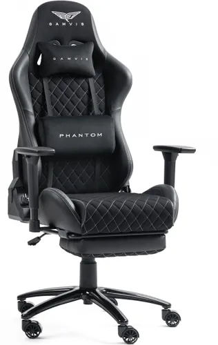 Fotel GAMVIS Phantom Large Czarny (białe elementy) + podnóżek