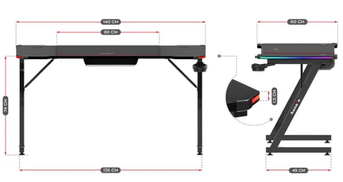 Biurko gamingowe HUZARO Hero 3.3 RGB Czarny