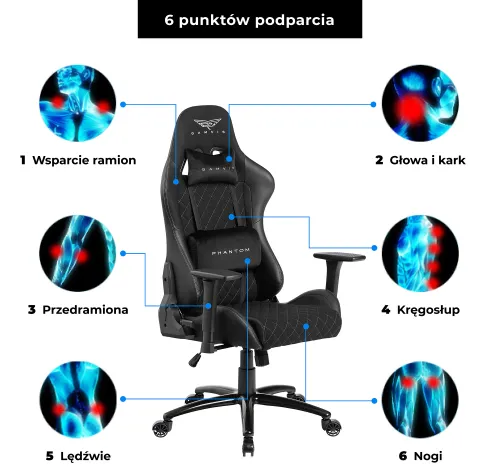 Fotel GAMVIS Phantom Large Czarny (białe elementy)