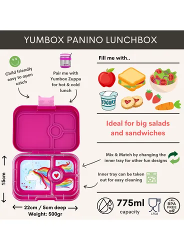 Średni prostokątny lunchbox Yumbox Panino - malibu purple / unicorn tray