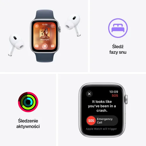 Apple Watch SE GPS + сотовый 44 мм алюминиевый серебристый / штормовой синий спортивный ремешок M / L