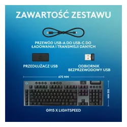 Klawiatura mechaniczna Logitech G915 X Lightspeed Tactile US INTL Czarny