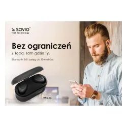 Słuchawki bezprzewodowe Savio TWS-04 Dokanałowe Bluetooth 5.0 Czarny