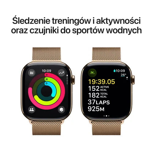 Apple Watch Series 10 GPS + Cellular koperta 46mm tytan złoty bransoleta mediolańska złota M/L